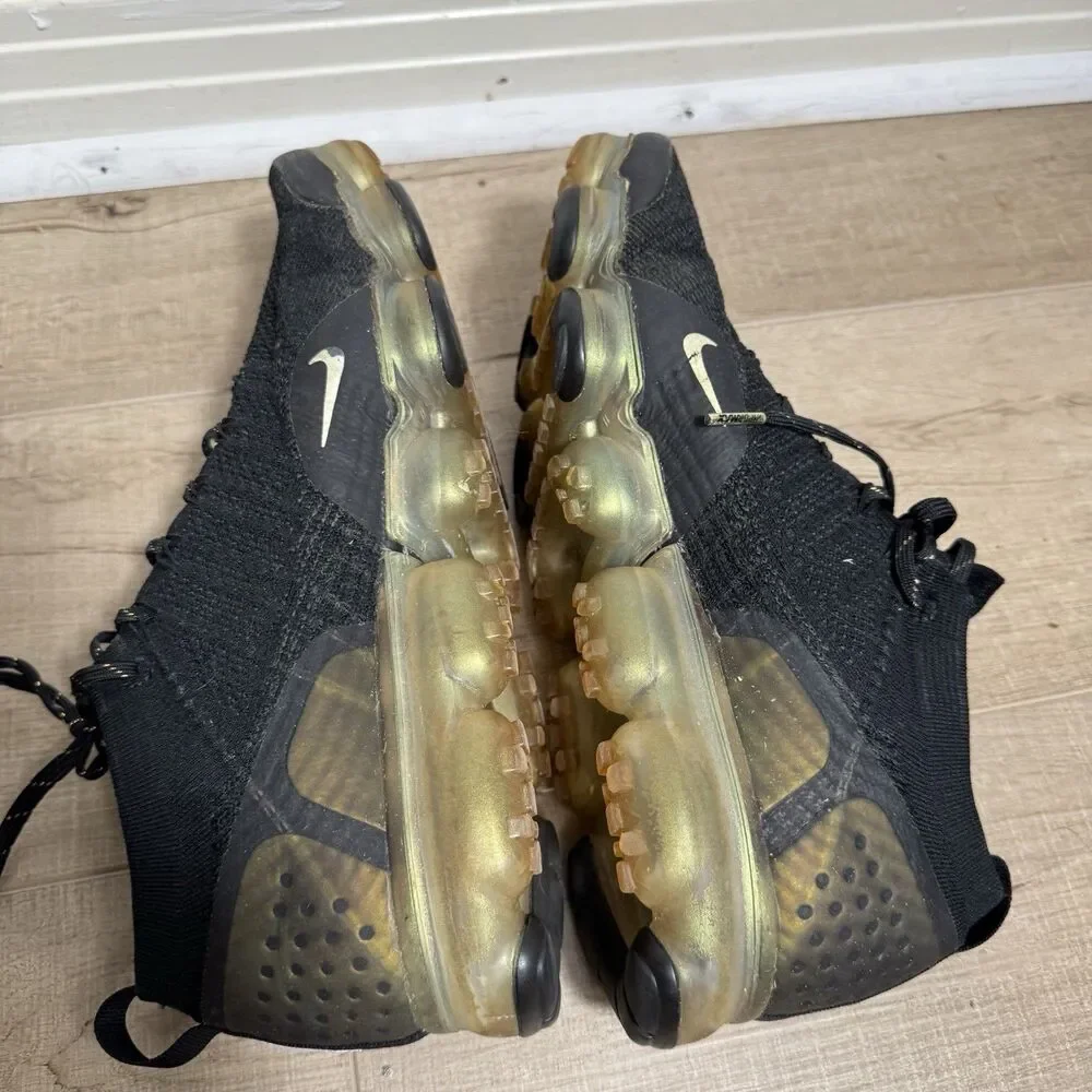 Nike Air VaporMax Men’s 10.5 Flyknit 2 Black Metallic Gold Plus Shoes 942842-015